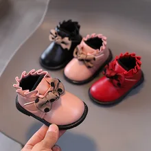 Princesa pequena sapatos de couro com borboleta nó plissado bonito crianças meninas mary jane sapatos crianças 0 2y sólido primeiro walker sapatos