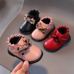 Petites chaussures de princesse en cuir à volants et nœud papillon, chaussures de première marche solides pour enfants de 0 à 2 ans, Mary Jane 