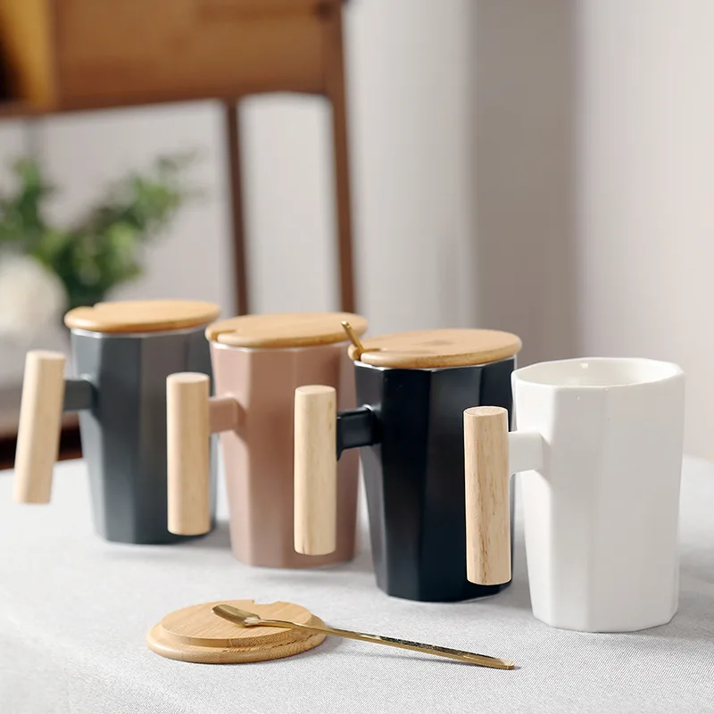 Genuine ins Nordic Style Simple Creative Literary Wood Handle Ceramic Mark Coffee Cup | Дом и сад