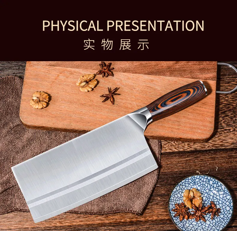Stainless steel kitchen knife, chopping knife, household chef knife, sliced chopping knife