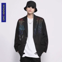UNCLEDONJM Chaqueta bordada para hombre, traje informal de moda coreana, ropa de calle Harajuku, abrigo informal de gran tamaño para invierno, 87237