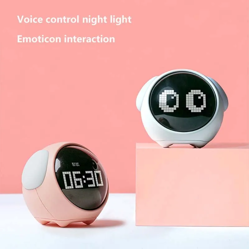 

Cute Expression Pixel Kids Alarm Clock Multi Function Electronic Digital Led Night Wake Up Light Table Clock