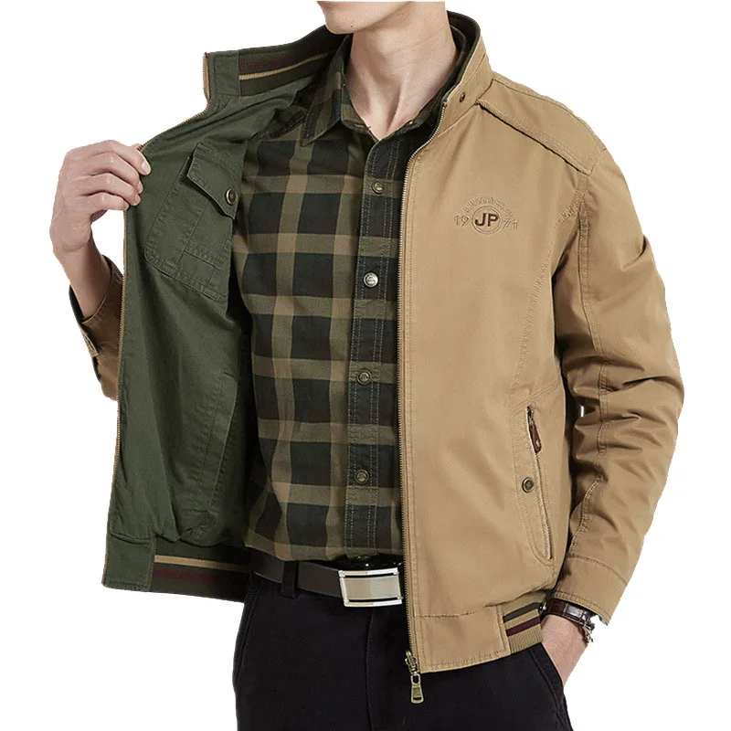 Men Jacket Coat Autumn Winter Casual Slim Fit Two-sided Jacket Men Military Army Jacket Stand Collar Men Bomber Jacket Coat