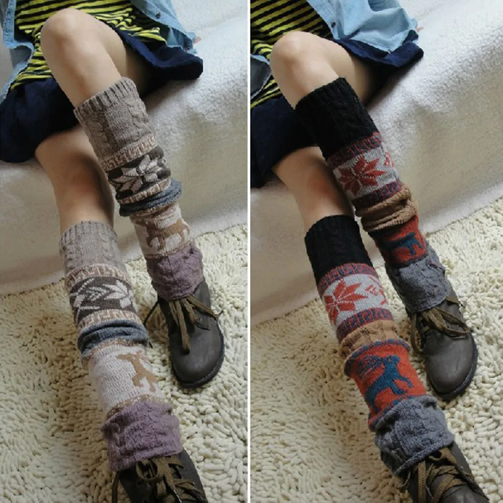 1 пара модные Рождественские Зимние теплые гетры вязаные высокие чулки Calcetines Mujer