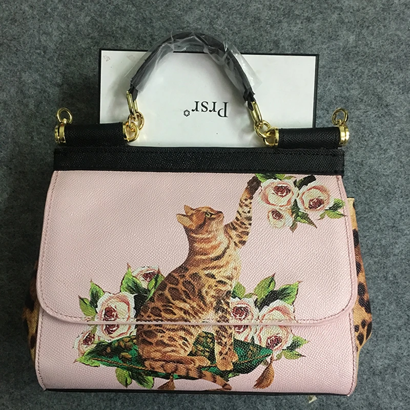 

Famous Designer Cute Cat Flower Painted Shoulder Bag Luxury Brand Ethnic Genuine Leather Tote Handbag Louis Brand Channel GG Bag