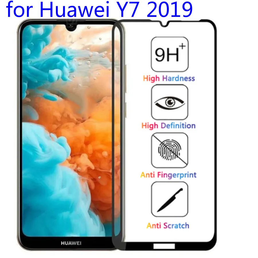 Закаленное стекло с полным покрытием для Huawei Y7 2019 стеклянный протектор экрана