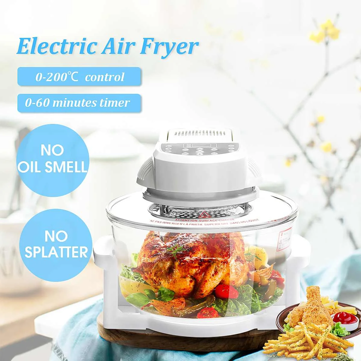 

12L 1300W Electric Air Fryer Machine Halogen Infrared Oven French Fries Chicken Skillet Electric Cooker BBQ Bake Cooker + Gift