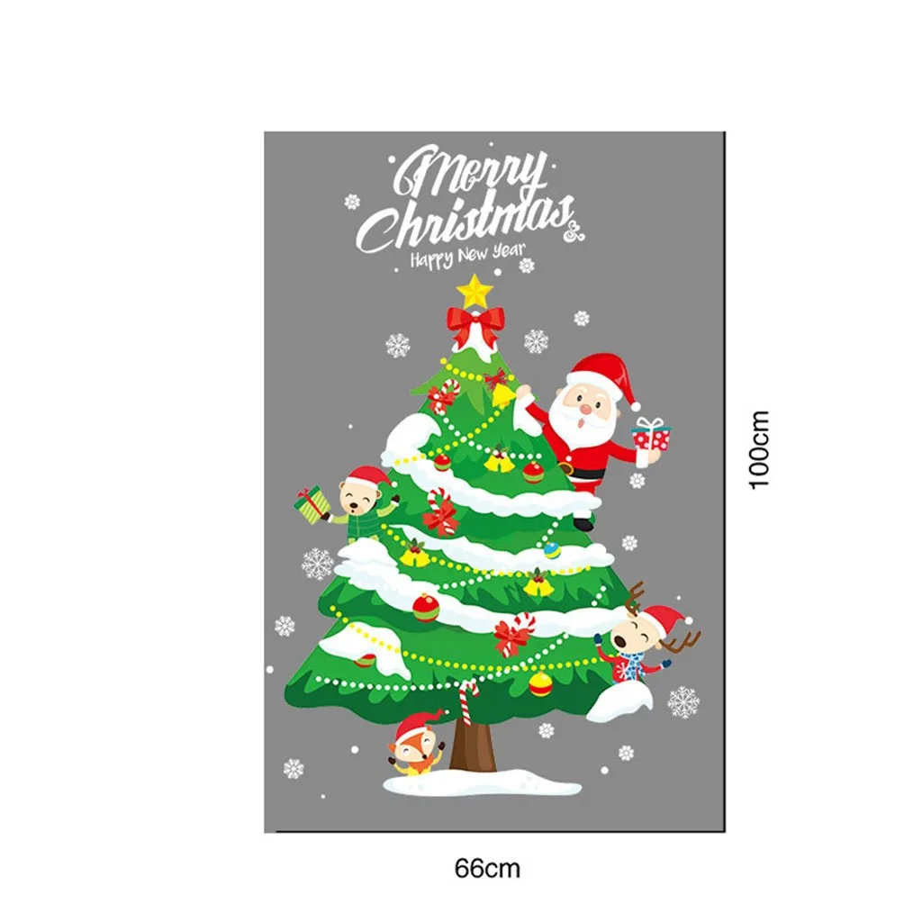 Merry Christmas стикер на стену s Мультфильм Снеговик Санта для витрины, стекла украшение, наклейки из ПВХ Рождество Домашний декор настенные наклейки