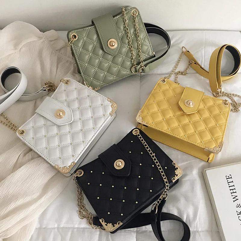 

Textured rivet rhombus chain bag 2020 summer foreign female bag new popular crossbody bag shoulder bag for women A30