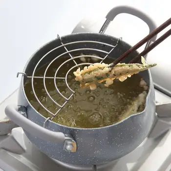 

Maifan Stone Fryer Tempura Fryer Pot Nonstick Coating Pot with Oil Drip Drainer Rack for Home Kitchen Cooking
