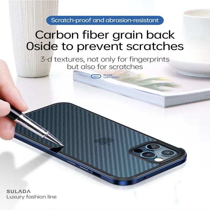 For iPhone 14 Phone Case SULADA Luxury Fiber Texture Metal Frame Transparent For iPhone 13 Pro Max Case iPhone 11 Case