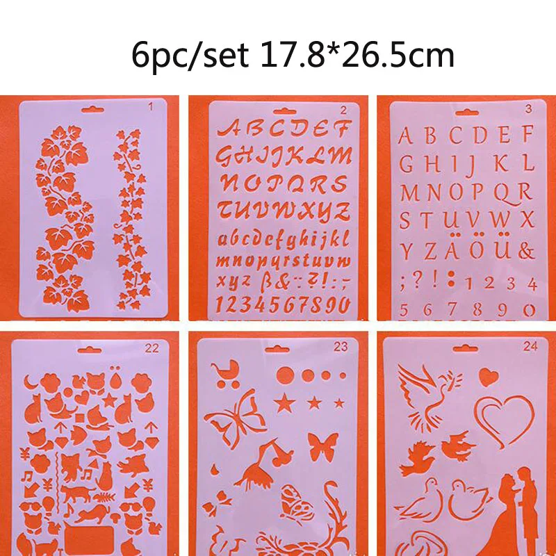 

6pc Painting Stencil Decor Template Stencil For Scrapbooking Bullet Journal Supplies Stencil Plastic Drawing Templates Reusable