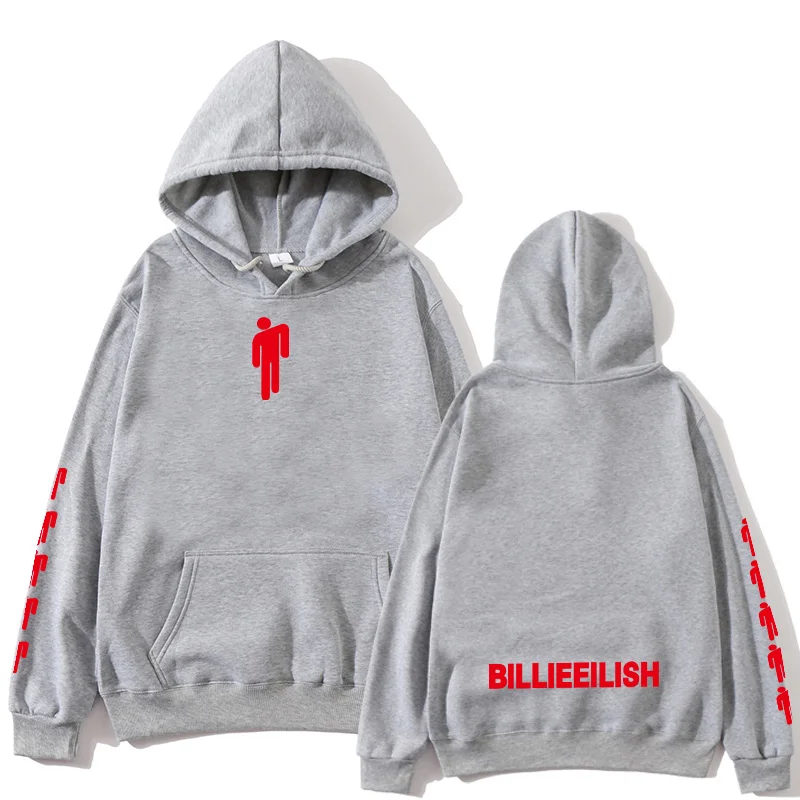 gray Новая популярная толстовка с капюшоном Billie Eilish Mannen Zwarte Katoenen, толстовка с капюшоном Paar Billie Eilish, теплая толстовка с капюшоном для дома/manne - Цвет: gray