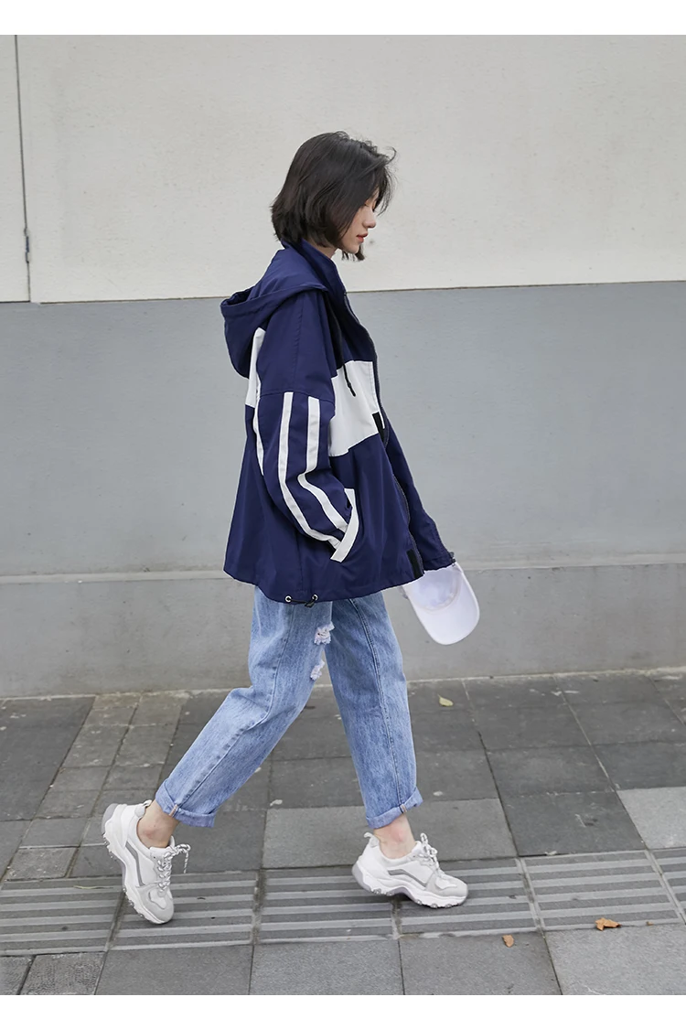 Harajuku куртка с капюшоном, подходящая по цвету, женская уличная одежда, осенне-зимнее Свободное пальто на молнии с длинным рукавом, Женское пальто с буквенным принтом