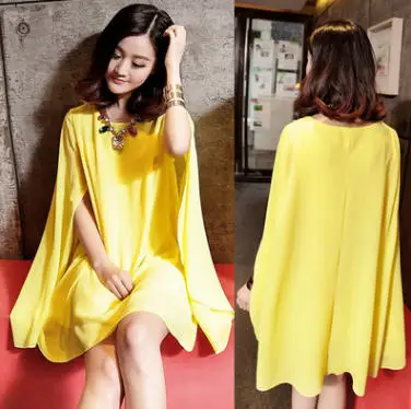 Женское летнее шифоновое платье для девочек,, накидка, накидка, Пляжное платье для женщин, Свободные повседневные платья размера плюс, мини, 3XL 4XL, W1350 - Цвет: Цвет: желтый