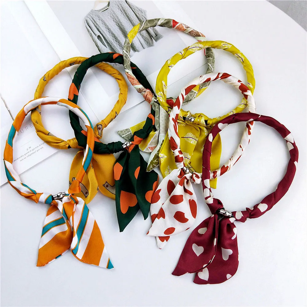 

2019 Fashon High Quality New Magnetic Buckle Without Bowknot Scarf Collar Chain Short Cute Girls Changeable Scarf Tide