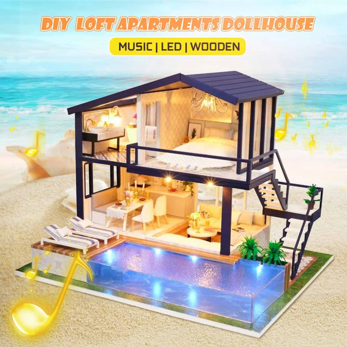 

Набор мебели для кукольного домика, миниатюрные деревянные 3d-миниатюры в стиле лофт со светодиодной подсветкой, игрушки для детей, подарок на день рождения и Рождество