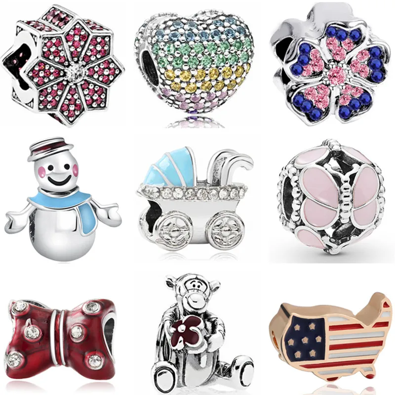 

Colorful Cute Rabbit Snowman Map Flowers Crystal Beads Charms Fit Pandora Bracelets DIY Trinket for Women Accessories