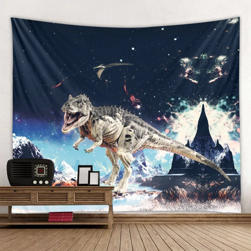 Erosebridal Tapeçaria de desenho animado para meninos cobertor de parede de  dinossauro folha de palmeira tropical, tapeçaria colorida de animal antigo,  dormitório decorativo pequeno 129 x 143 cm, azul marinho