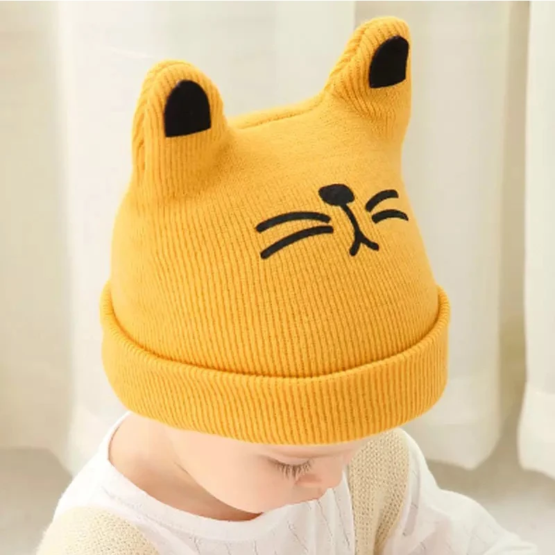 

Cute Baby Hats Modelling Of The Cat Knitted Turban Newborn Beanie Warm Caps Soft Hat For Girls Boys Elastic Bonnet Autumn Winter
