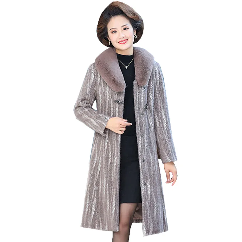 

Middle-aged Mother Coat Women Winter New Plus Velvet Thick Warmth Imitation Mink Velvet Overcoat Female Elegant Fur Coats OK1331