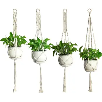 

Wooden Ring Cotton Rope Hanging Basket Flower Pot Net Bag Gardening Greening Hanging FlowerPot Rope Indoor Outdoor Plant Rack