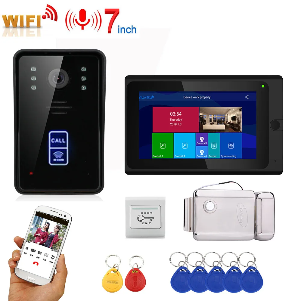 7-дюймовый беспроводной дверной звонок Wi-Fi RFID видеодомофон система внутренней