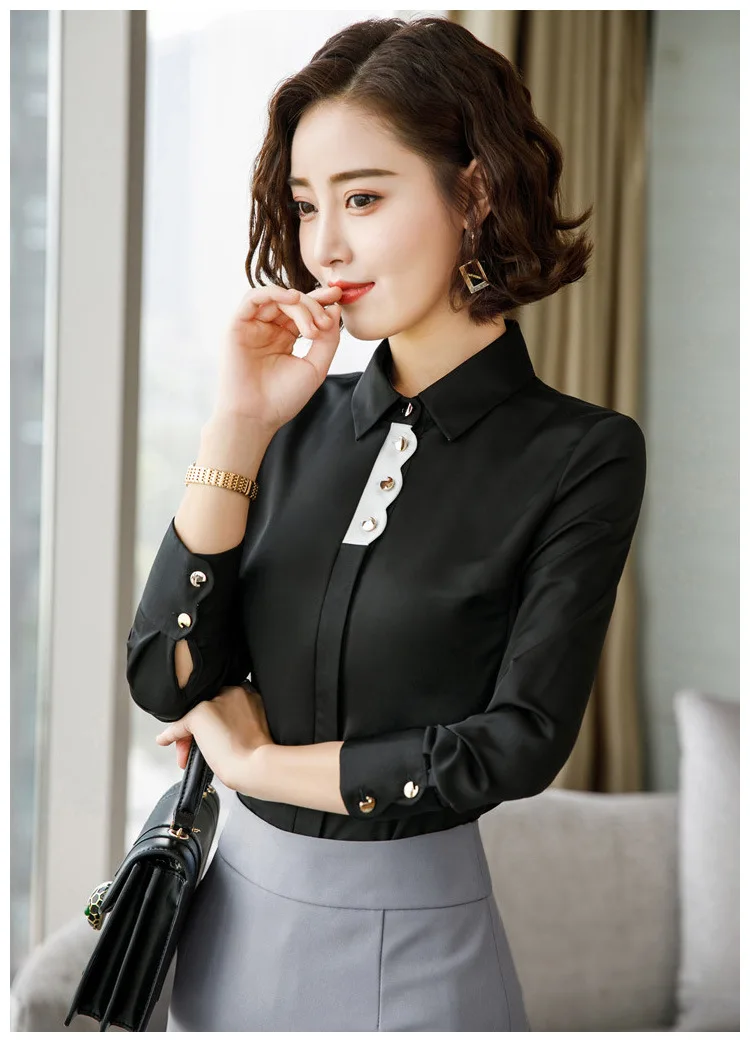 black blouse IZICFLY Осень стиль серый Униформа дизайн женский костюм с брюками Офис Элегантный бизнес Блейзер комплект брюк рабочая одежда большой размер - Цвет: black blouse