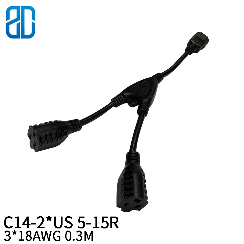 0,3 м 3* 18AWG C14-2* 5-15R IEC320 C14 штекер 2* US 5-15R женский y-сплиттер удлинитель питания Шнур адаптер питания 10A/15A