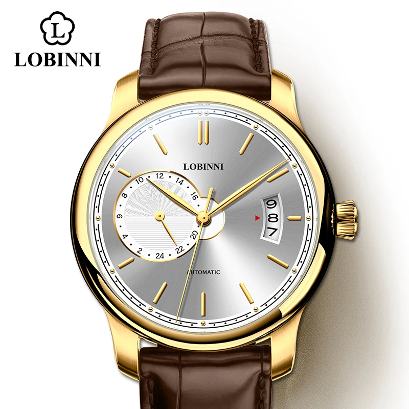 Glod-White-Brown LOBINNI швейцарские роскошные брендовые японские часы Miyota автоматические мужские механические часы сапфировые водонепроницаемые часы - Цвет: Glod-White-Brown