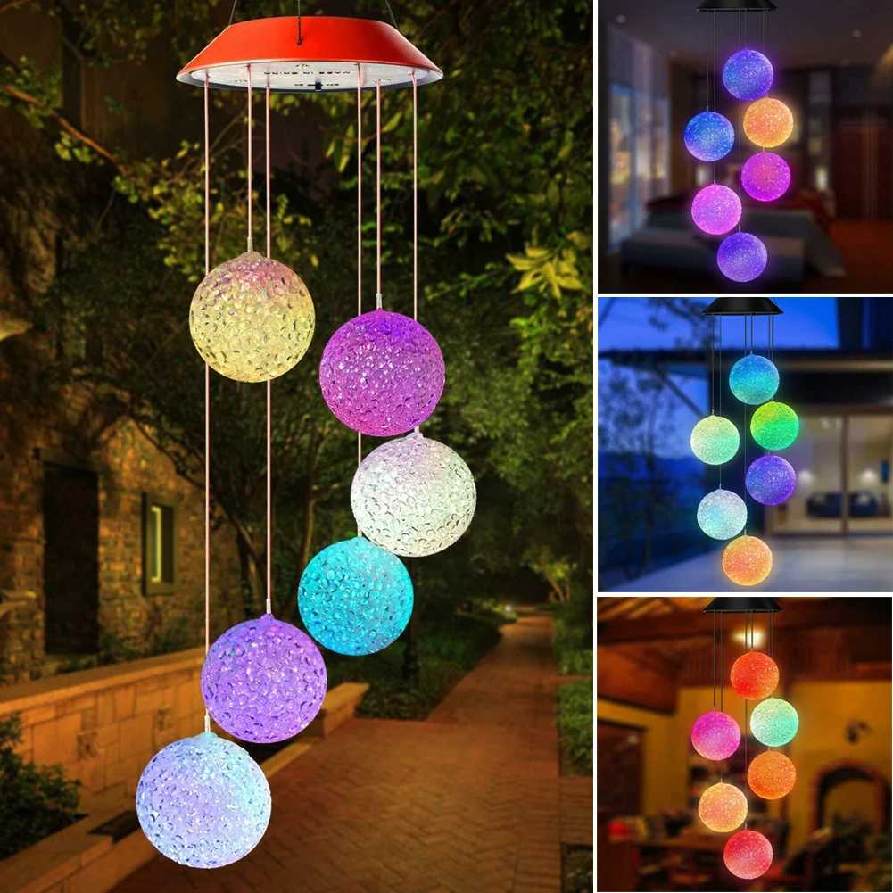 Hanging Wind Chimes Solar Powered Colour Changing Led Light Garden Outdoor Lamp 