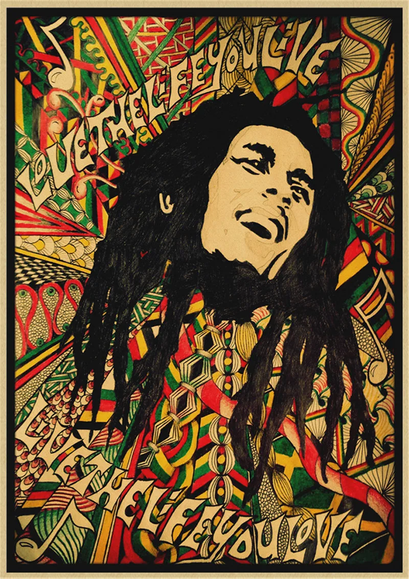 Bob Marley Poster Retro Nostalgic Reggae National Music Rock Poster Kraft  Bar Cafe Home Decor Wall Sticker