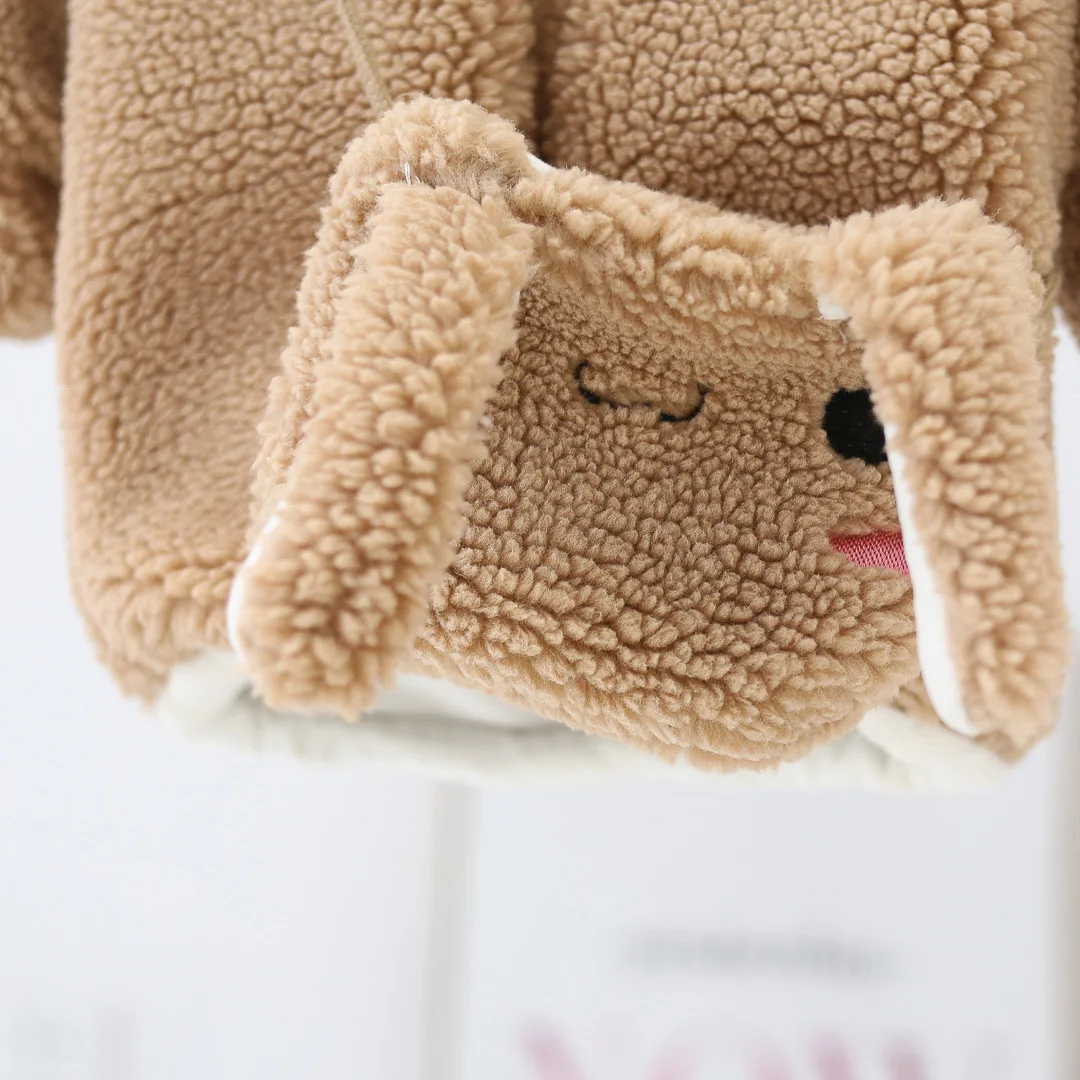 HKXN Toddler Baby Girls Winter Jacket Cartoon Rabbit Ears Faux Fur Hooded Warm Outwear Jacket Pocket Zipper Overcoat