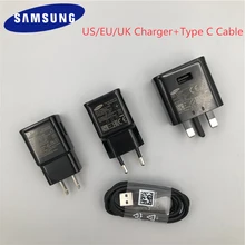 Samsung Galaxy S10 Plus Оригинальное быстрое зарядное устройство Адаптивное EU/US/UK 9V 1.67A быстрый адаптер 120 см кабель type C для Note 8 9 A8