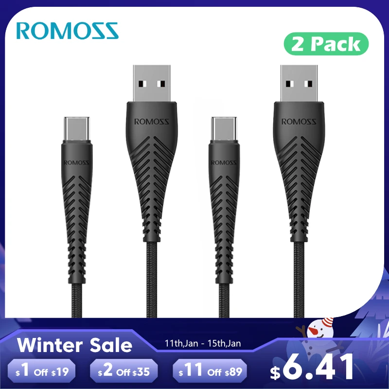 ROMOSS 2 шт./лот USB Type C кабель для Samsung S10 Quick Charge 3 0 зарядное устройство провод 3A