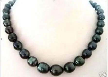 

free shipping NATURAL 8X9MM TAHITIAN RICE BLACK PEARL NECKLACE