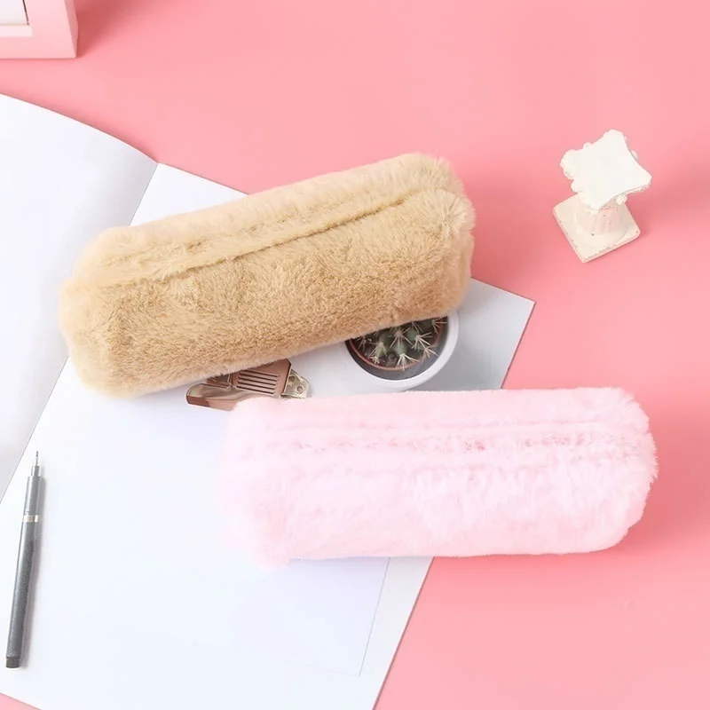 Милая плюшевая сумка для карандашей Kawaii Однотонная одежда большой Ёмкость Карандаш Чехол для девочек школьные принадлежности канцелярские принадлежности