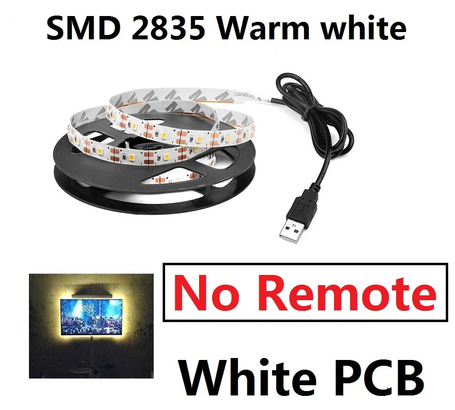 2835 Warm White 50 см, 1 м, 2 м, 3 м, 4 м, 5 м, светодиодный светильник, 5 В, USB питание, кухонный задний светильник, лампа для шкафа, RGB/белый/теплый белый светодиодный диодный светильник ing - Цвет: 2835 Warm White