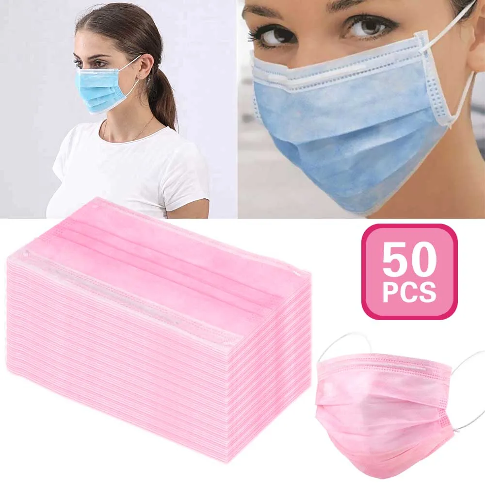 

50PCS/Pack Disposable Face Masks 3 Layers Eyelash Medical Dental Earloop Anti-dust Windproof Face Surgical Non-woven Masks Dust