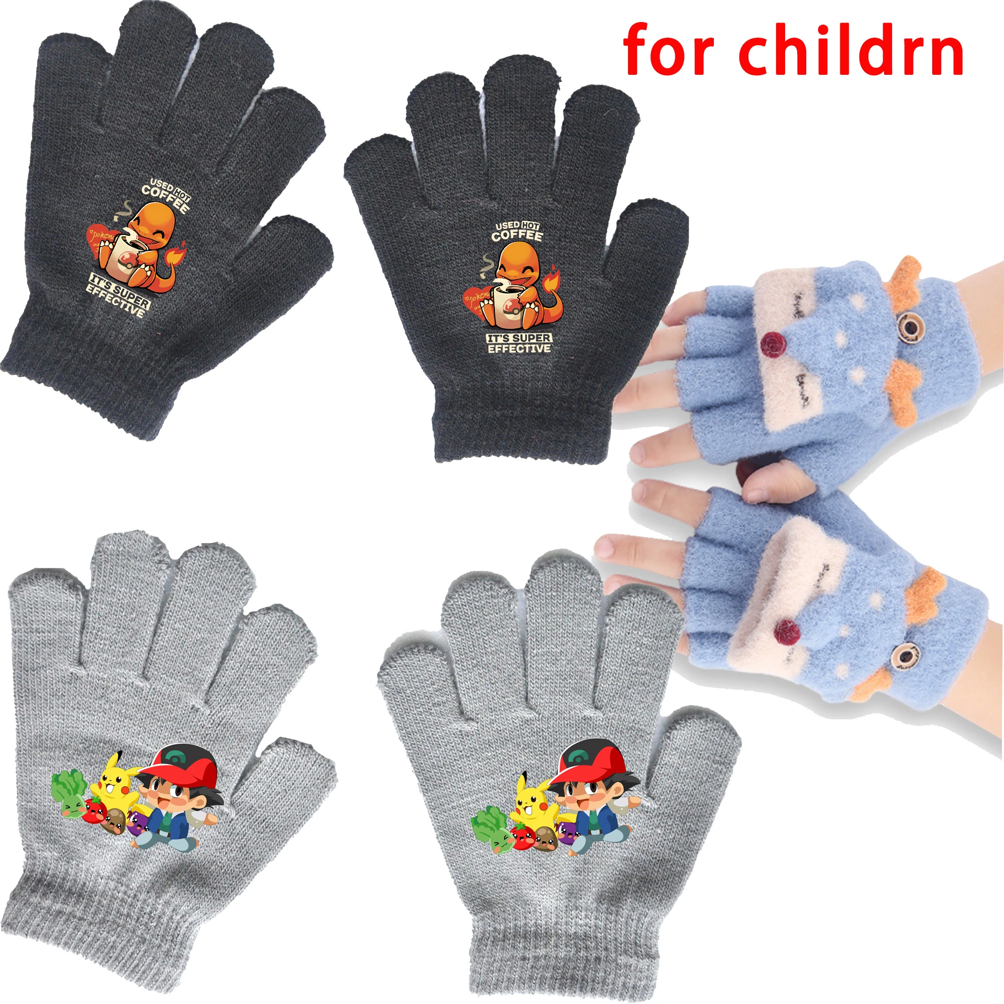 男の子と女の子のためのポケモングローブ 冬のニットグローブ 4 11歳の子供のための暖かい手袋 Null Aliexpress