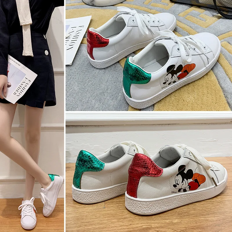 

Mickey White Shoes WOMEN'S Shoes Spring 2020 Fashion Genuine Leather Students Shoes Low Top Printed Mickey Mouse Casual Shoes