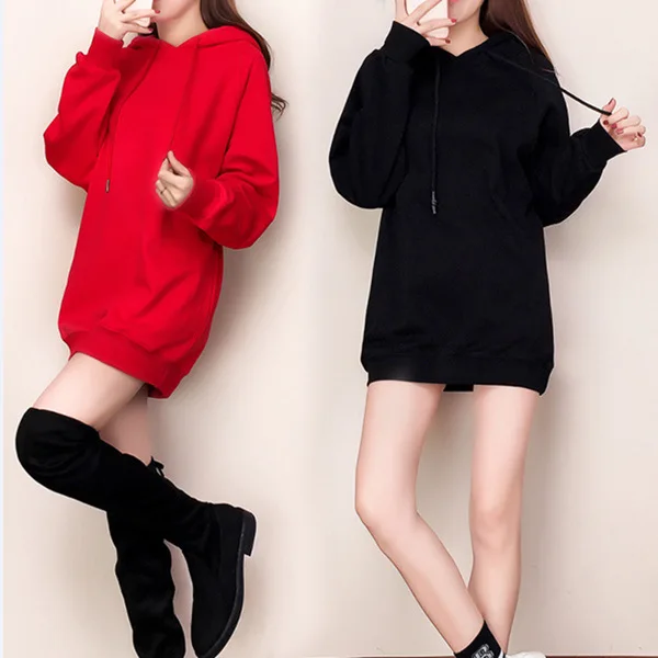 

Autumn And Winter Mid-length One Piece Hoodie Skirt plus Velvet Hooded Students Long Sleeve Korean-style Loose-Fit Harajuku-Styl