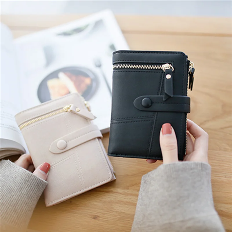 Korean Women Multifunction Short Wallets Zipper Hasp Mini PU Leather Female Coin Purses Fashion Ladies Clutch Card Holder