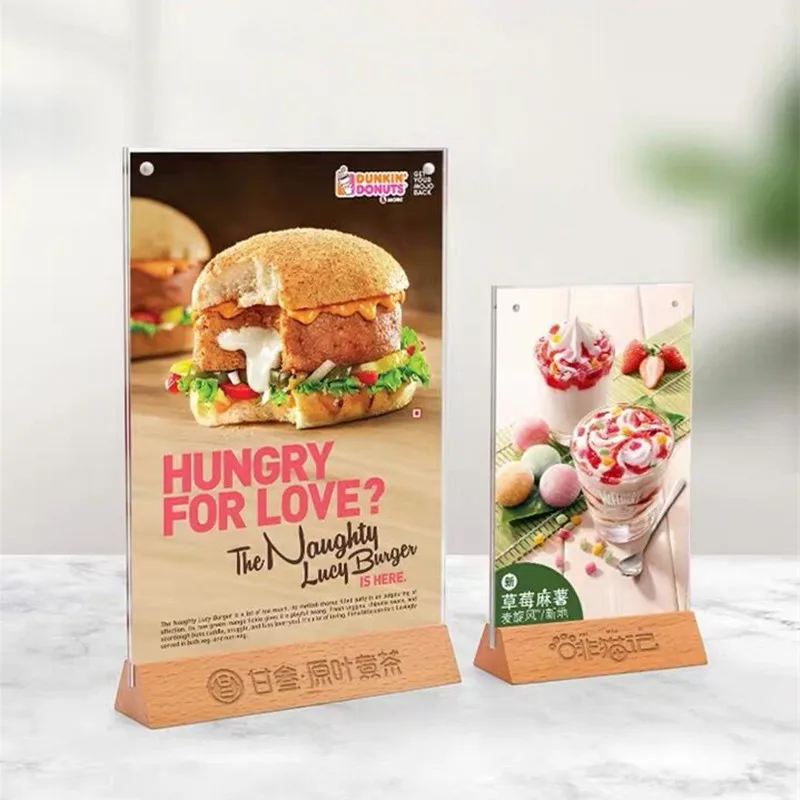 

A6 Wood Base Acrylic Sign Holder Menu Paper Stand Frame Tabletop Products Price Sign Tags Listing Display Stand
