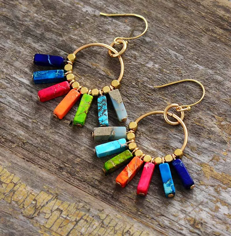 Chakra Earring Colorful Natural Stones Gold Color Beads Dangle Earrings Designer Bohemian Women Drop Earrings Gifts Dropship