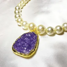 

ZHEN-D Jewelry Natural Uruguay Amethyst Gemstone Irregular cut Quartz Purple Crystal Necklace Pendant Handmade Healing Gift
