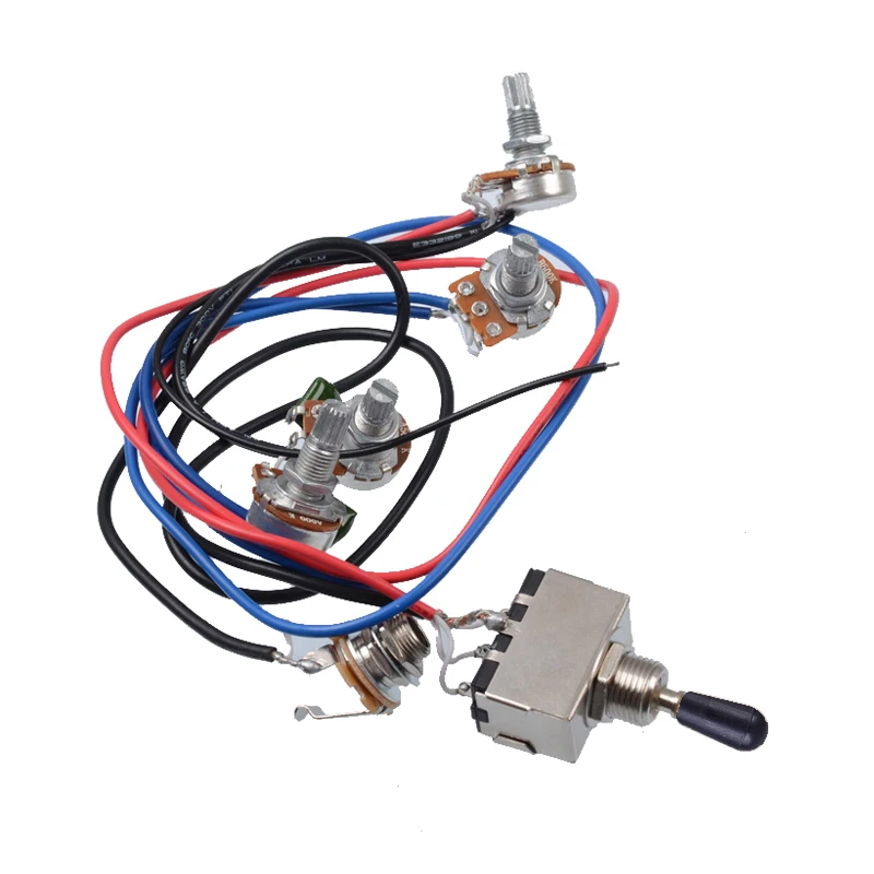 Black Cap 1 комплект предварительно смонтированный монтажный жгут 2v2t 3 способа переключения Jack 500k Горшки для замены гитары Gibson - Цвет: Black Cap
