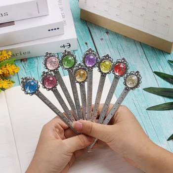 

1PC Retro Metal Bookmark Ruler Colorful Flower Bookmarks Book Page Marker Dried Flower Silver Metal Ruler School Office Supplies