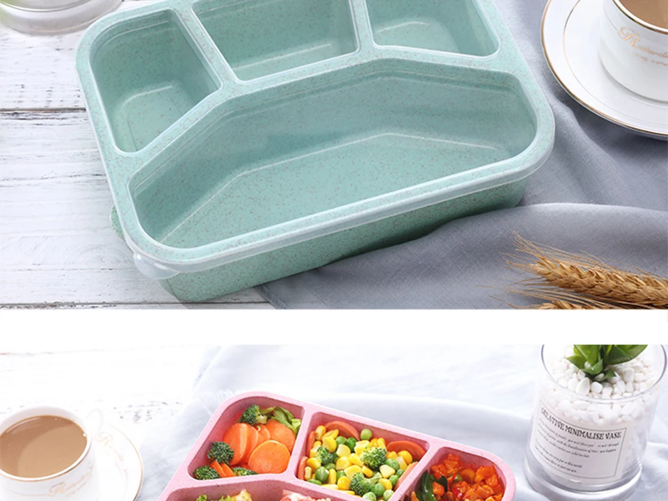 4 сетки 1400 мл Ланч-бокс Microwavable Bento Box Герметичный портативный PP пищевой контейнер для хранения для детей большого размера