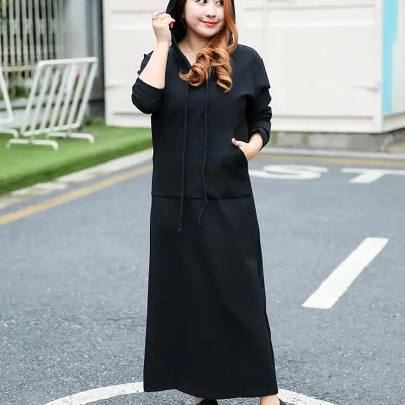 

XL-12XL Autumn Winter Plus size Long Sweater Dress Women Casual Warm Hooded Dress 6XL 7XL Large Size Female Loose Hoodies Dress